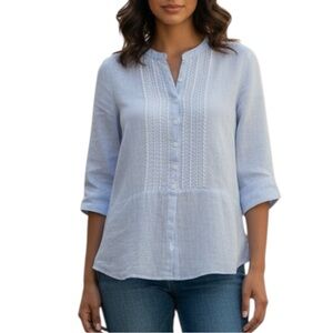 Wallmann linen embroidered striped button down top excellent condition